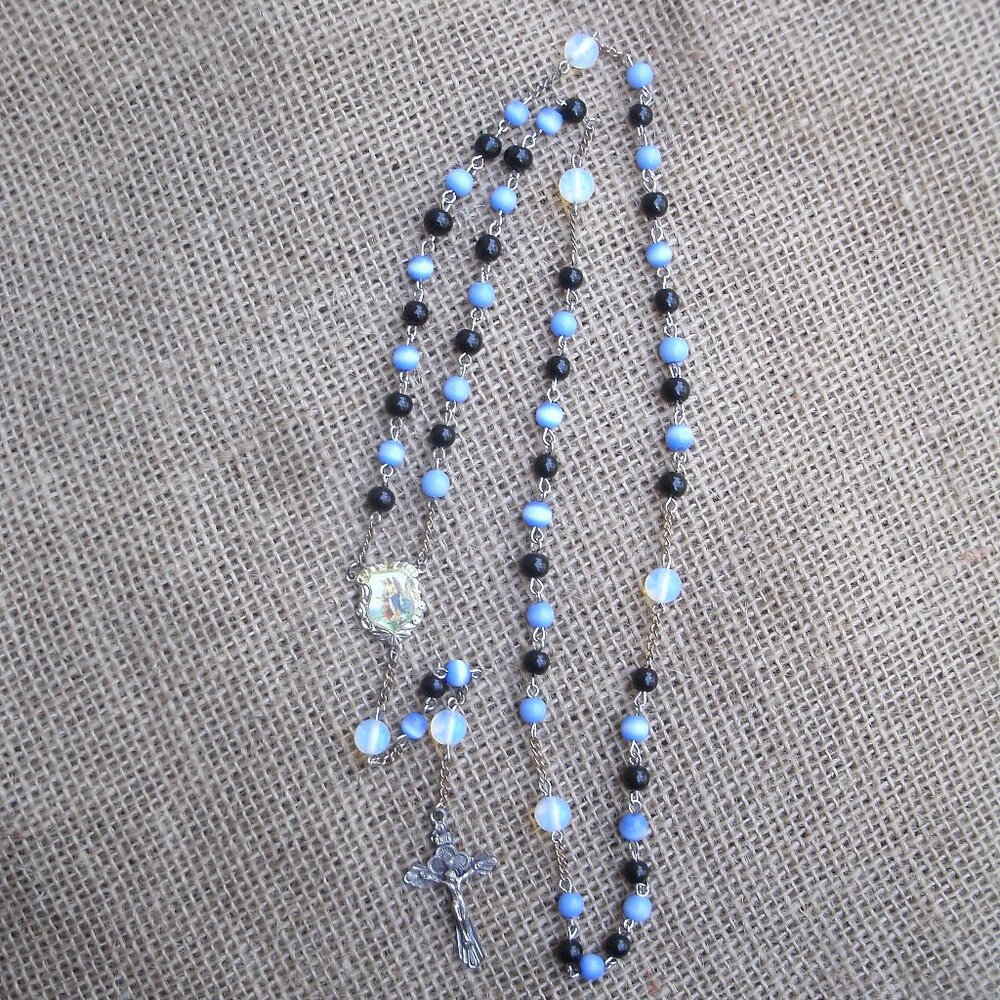 Handmade Crucifix Rosary Cats Eye Opalite Beads